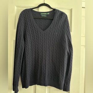 Ralph Lauren Cashmere Navy Cable Knit Sweater 2X